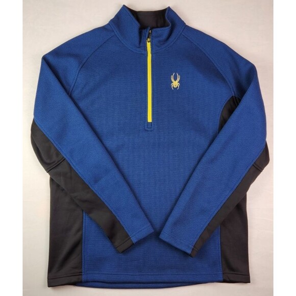 Spyder Jacket Men's XL Waffle Knit 1/4 Zip Fleece Lined Pullover Blue Green Zip - Picture 1 of 7